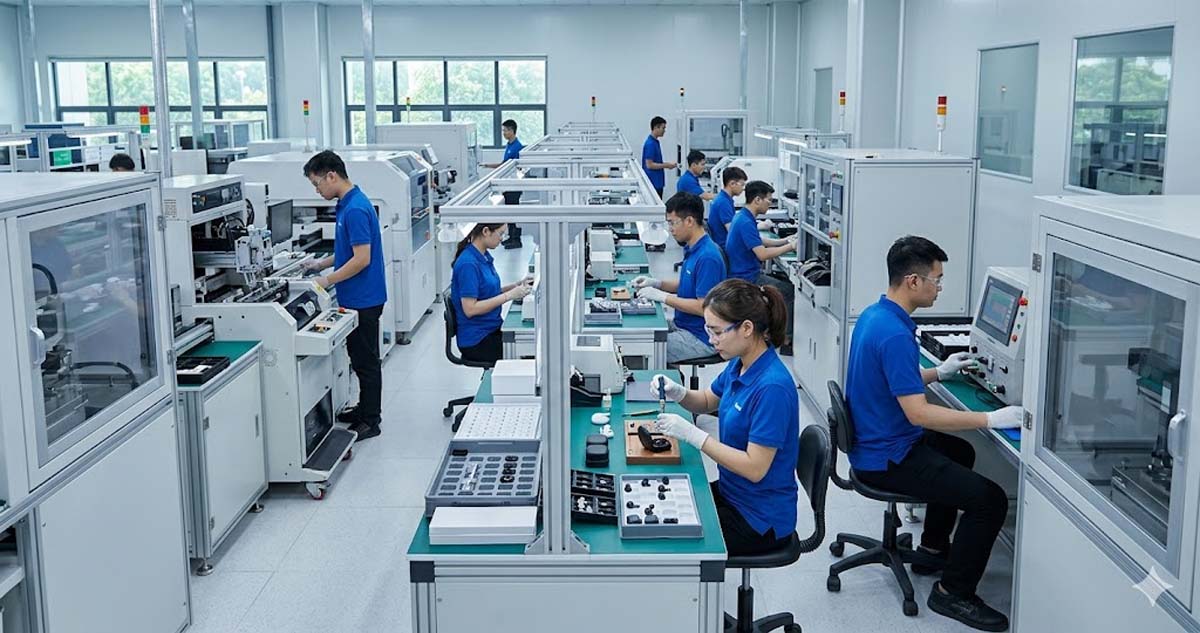 Hình ảnh mô tả công nhân sản xuất ( ảnh tạo bới AI )